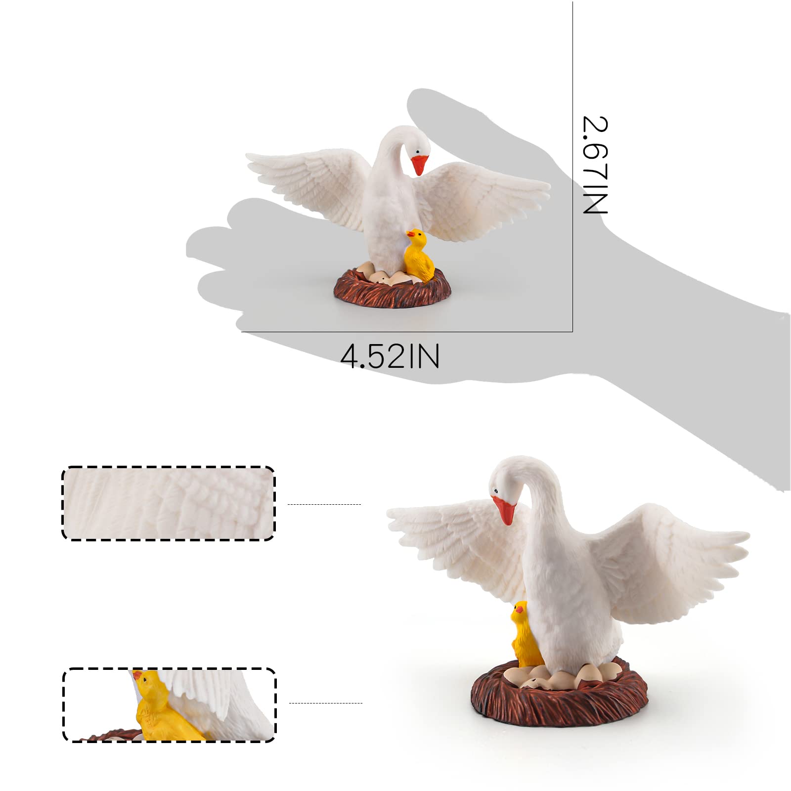 LC JoyCre 4.5 Inch Mother Swan Figurine with Baby Goose Toy White Swan Toy Animal Figure for Toddlers Preschool Animals Figures Eduactional Project Diorama Model Toy for Kids 3 4 5 6