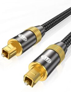 emk optical audio cable digital toslink cable 24k gold-plated nylon braided s/pdif cable for home theater, sound bar, tv, ps4, xbox, playstation (3.3feet/1m)