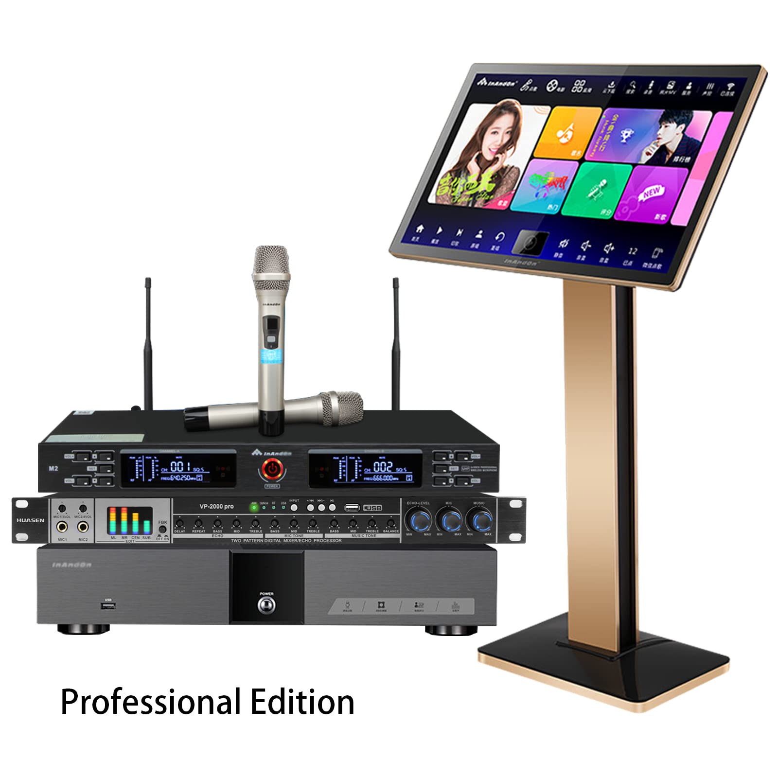 Inandonkod Karaoke Machine KV-V5 Max 2024 New Chinese Karaoke Player, with Reverb Wireless Microphone, 22 Inch Capacitive Touch Screen Free Cloud Download Function YouTube APP Online Play