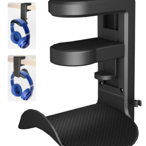 ETOWIFA Headphone Holder Hanger Upgraded with Rotating & Adjustable Clamp for Controller & Headphones, Headset Stand Under Desk Hook Mount Built in Cable Clip