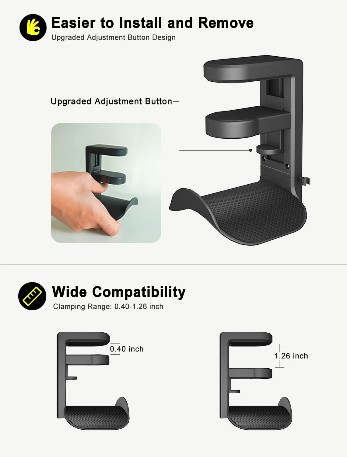 ETOWIFA Headphone Holder Hanger Upgraded with Rotating & Adjustable Clamp for Controller & Headphones, Headset Stand Under Desk Hook Mount Built in Cable Clip