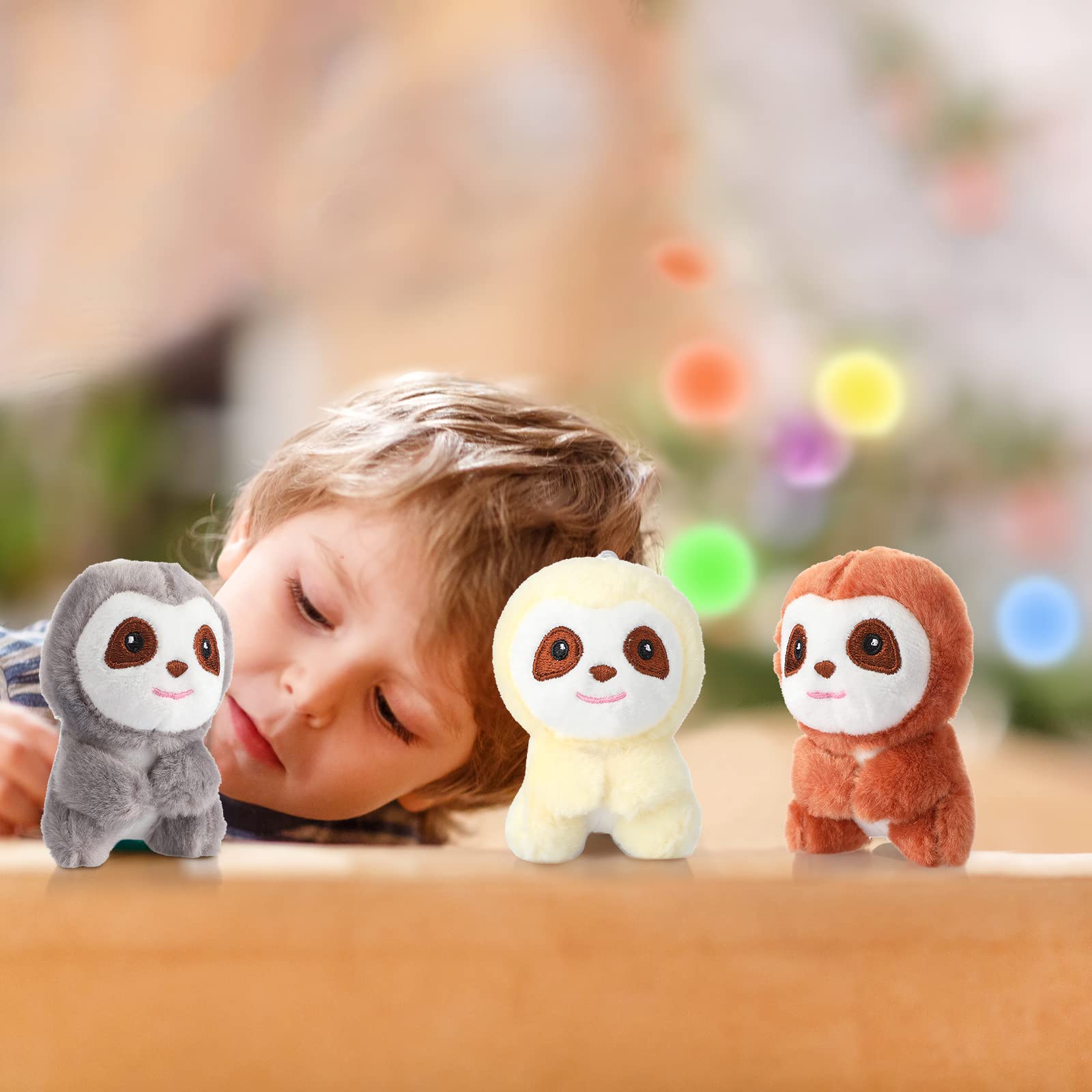 9 Pcs Mini Sloth Stuffed Animal Sloth Birthday Party Supplies Small Baby Shower Sloth Gifts Soft Huggable Adorable Jungle Animal Plush Toys Set for Party Favors Award 4 Inches (Brown, Gray, Beige)