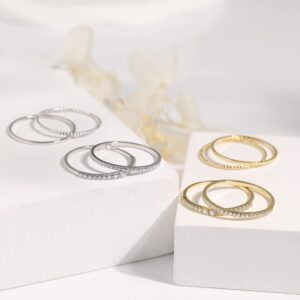 Stackable Ring Set of 4 Pure Silver Ultra Thin Stacking Rings for Women Dainty Gold Ring Minimalist Delicate Diamond Ring (Gold, 8.5)