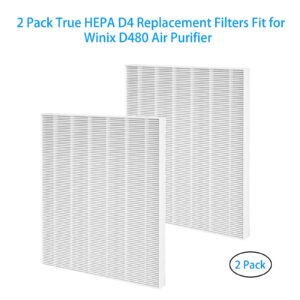 2 Pack True HEPA D4 Replacement Filters Compatible with Winix D480 Air Purifier, Item Number 1712-0100-00, Filter D4