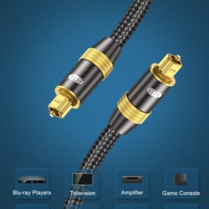 EMK Optical Audio Cable Digital Toslink Cable 24K Gold-Plated Nylon Braided S/PDIF Cable for Home Theater, Sound Bar, TV, PS4, Xbox, PlayStation (3.3Feet/1M)