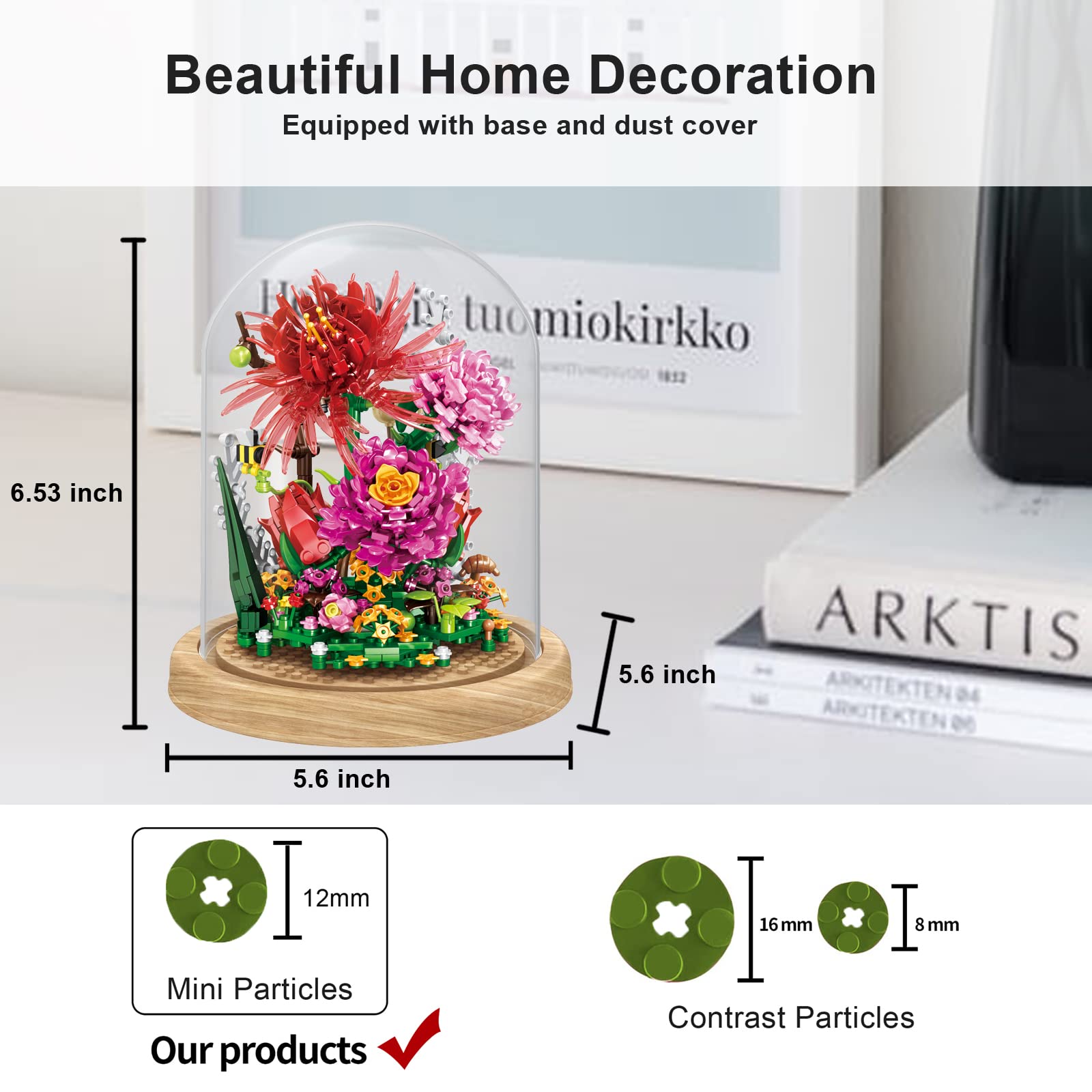 QARULUS Flower Bouquet Building Kit Flowers Botanical Collection DIY Plants Bonsai Tree Friends Sets Adult Building Blocks Set Christmas New Year Birthday Gift for Girls Mom Women Girlfriend(Roses)