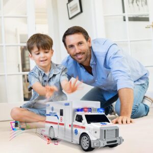 CYKT Ambulance Toys for Kids 3-12 Years Old, Electric Toys - with Bright Flashing 4D Lights and Real Sounds for Boys & Girl Ages 3+ Miracle Gift (White) (HC034)