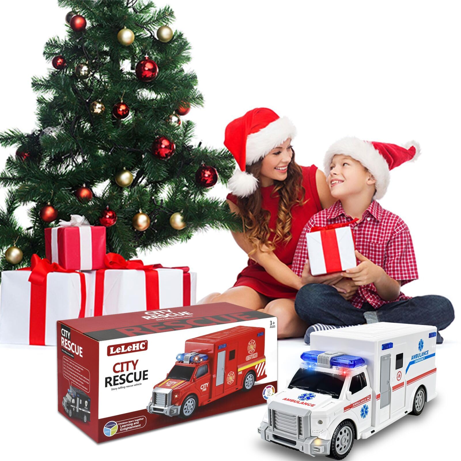 CYKT Ambulance Toys for Kids 3-12 Years Old, Electric Toys - with Bright Flashing 4D Lights and Real Sounds for Boys & Girl Ages 3+ Miracle Gift (White) (HC034)