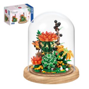 qarulus flower bouquet building kit flowers botanical collection diy plants bonsai tree friends sets adult building blocks set christmas new year birthday gift for girls mom women girlfriend(cactus)