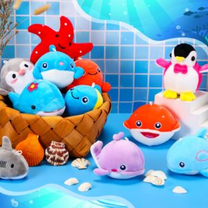 12 Pcs Mini Ocean Animal Plush Toys Sea Creatures Stuffed Toy Soft Plush Sea Life Small Stuffed Animals Plush Keychain Decorations for Carnival Prizes Christmas Tree Birthday Party Bag Fillers