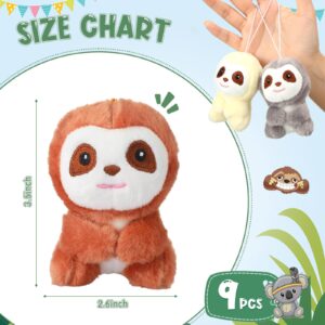 9 Pcs Mini Sloth Stuffed Animal Sloth Birthday Party Supplies Small Baby Shower Sloth Gifts Soft Huggable Adorable Jungle Animal Plush Toys Set for Party Favors Award 4 Inches (Brown, Gray, Beige)