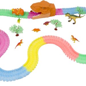 Mindscope NEON Glow Twister Tracks Dino Series 11 Feet of Neon Glow in The Dark Track Set with Dinosaur Accessories