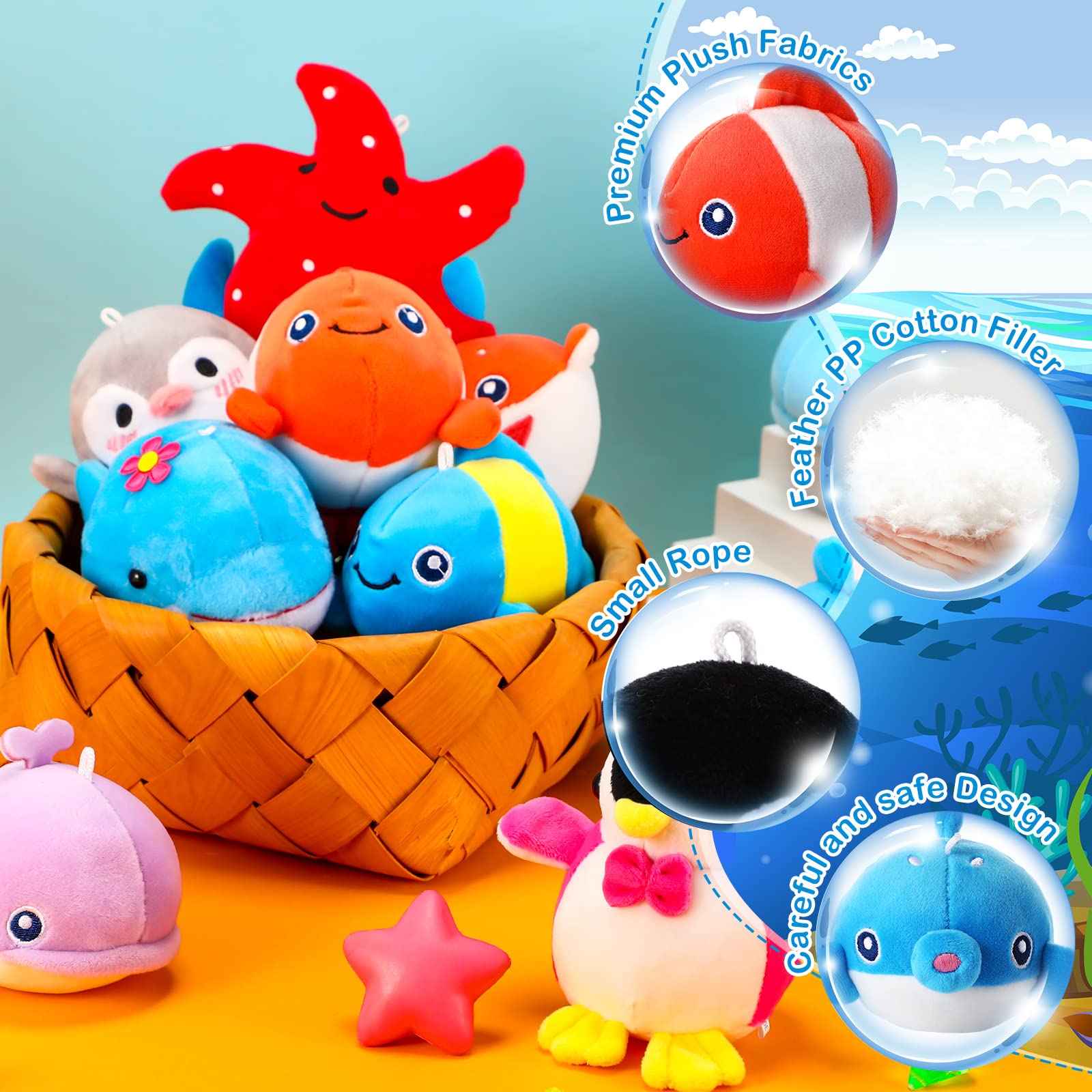 12 Pcs Mini Ocean Animal Plush Toys Sea Creatures Stuffed Toy Soft Plush Sea Life Small Stuffed Animals Plush Keychain Decorations for Carnival Prizes Christmas Tree Birthday Party Bag Fillers