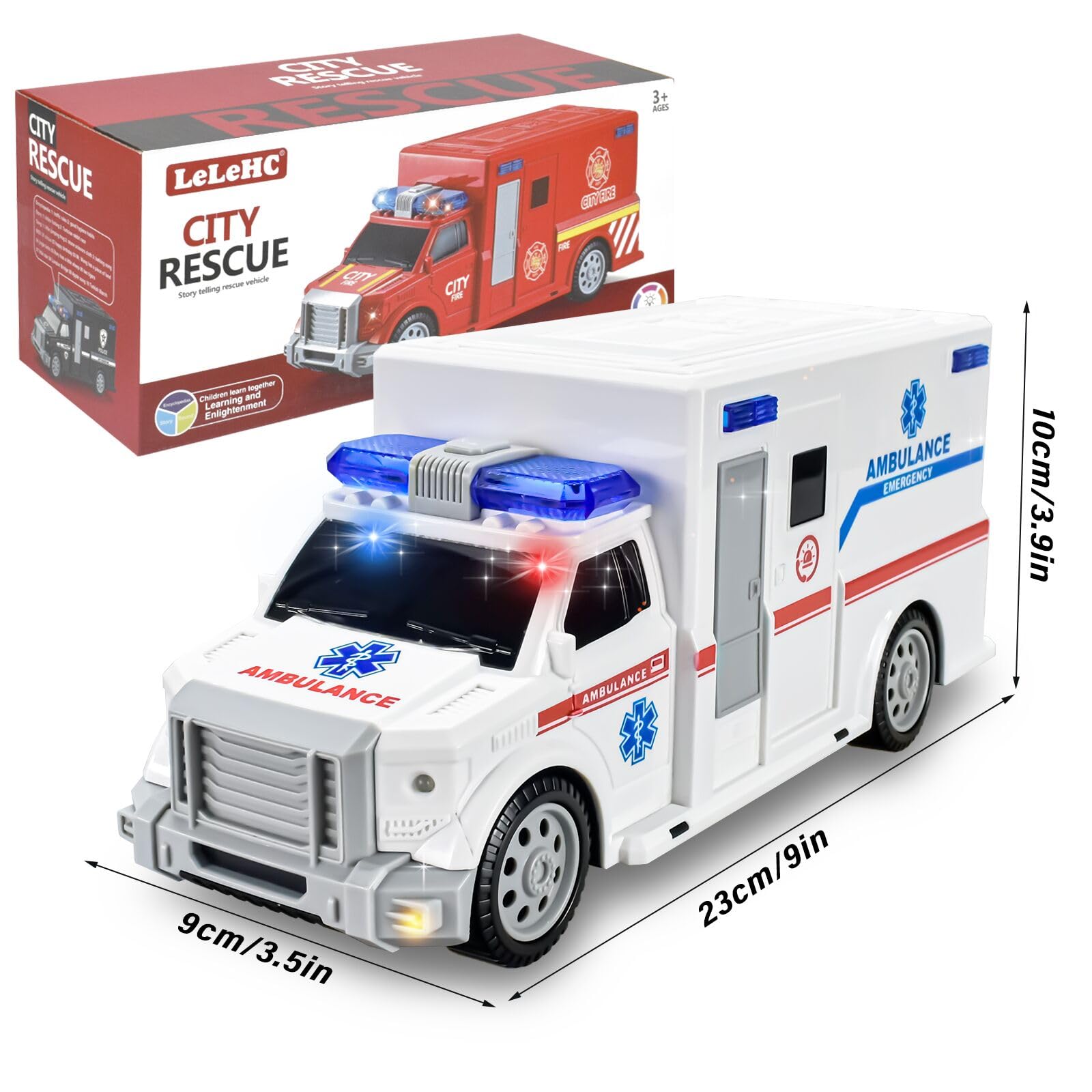 CYKT Ambulance Toys for Kids 3-12 Years Old, Electric Toys - with Bright Flashing 4D Lights and Real Sounds for Boys & Girl Ages 3+ Miracle Gift (White) (HC034)