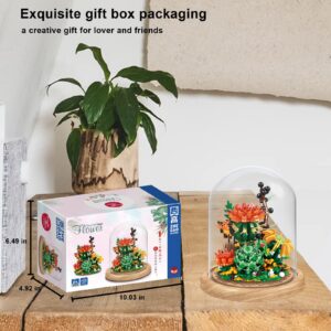 QARULUS Flower Bouquet Building Kit Flowers Botanical Collection DIY Plants Bonsai Tree Friends Sets Adult Building Blocks Set Christmas New Year Birthday Gift for Girls Mom Women Girlfriend(Cactus)