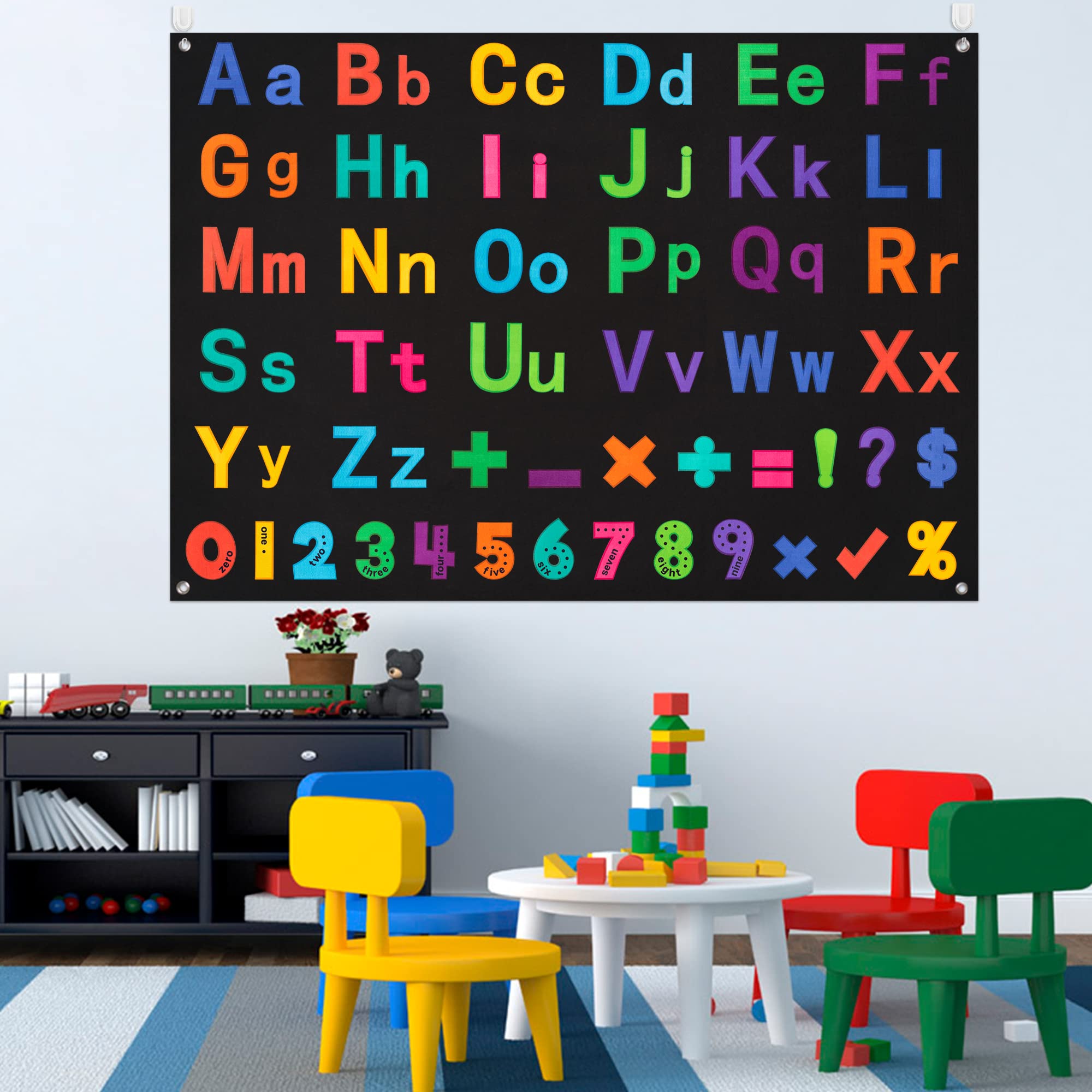 WATINC 151Pcs Alphabets Letters Numbers Felt Board Story Preschool Set Colorful ABC Letter Upper Lower Case Math Symbols Large Wall Storyboard Early Learning Play Kit for Toddlers Kids 41 x 30 Inch