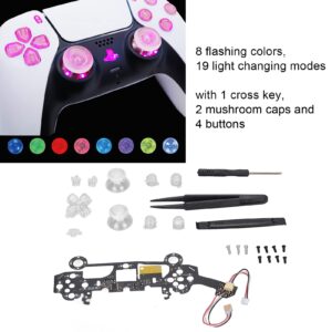 Multi Colors Luminated D Pad Thumbsticks Face Buttons LED Kit for PS5 Controller,8 Colors 19 Modes DIY Classical LED Light Kit for PS5