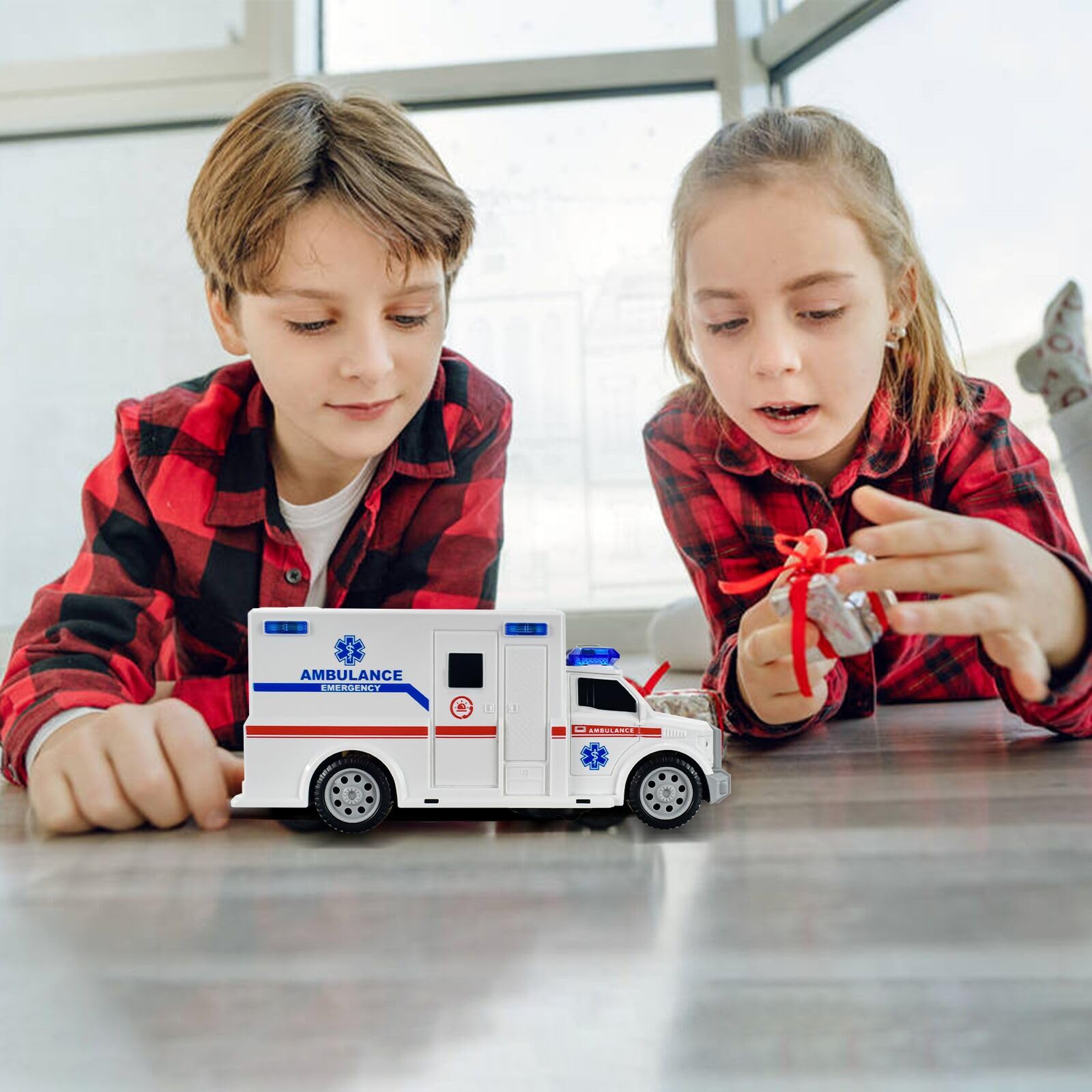 CYKT Ambulance Toys for Kids 3-12 Years Old, Electric Toys - with Bright Flashing 4D Lights and Real Sounds for Boys & Girl Ages 3+ Miracle Gift (White) (HC034)