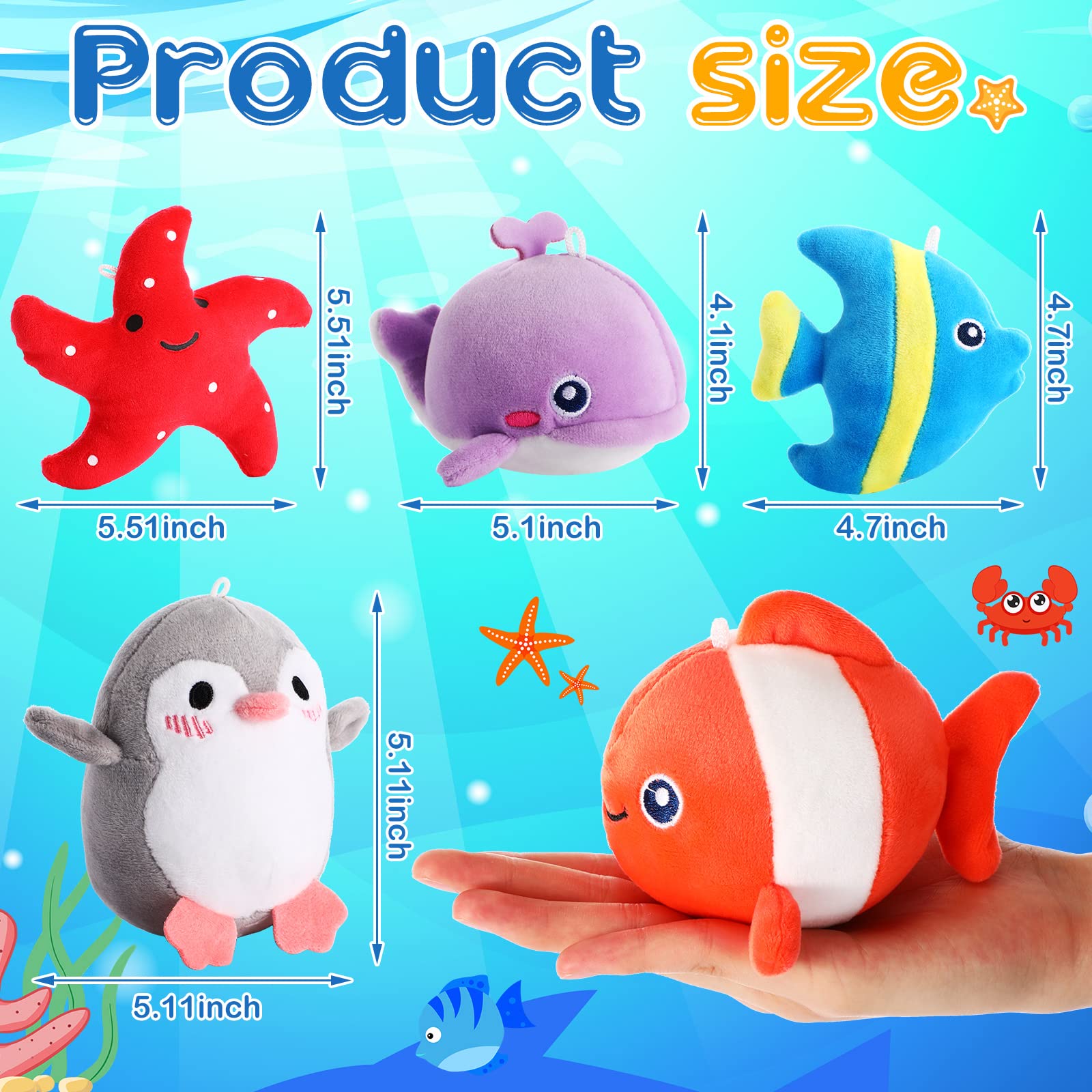 12 Pcs Mini Ocean Animal Plush Toys Sea Creatures Stuffed Toy Soft Plush Sea Life Small Stuffed Animals Plush Keychain Decorations for Carnival Prizes Christmas Tree Birthday Party Bag Fillers