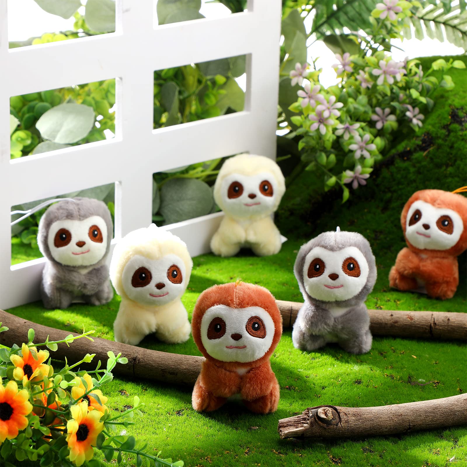 9 Pcs Mini Sloth Stuffed Animal Sloth Birthday Party Supplies Small Baby Shower Sloth Gifts Soft Huggable Adorable Jungle Animal Plush Toys Set for Party Favors Award 4 Inches (Brown, Gray, Beige)