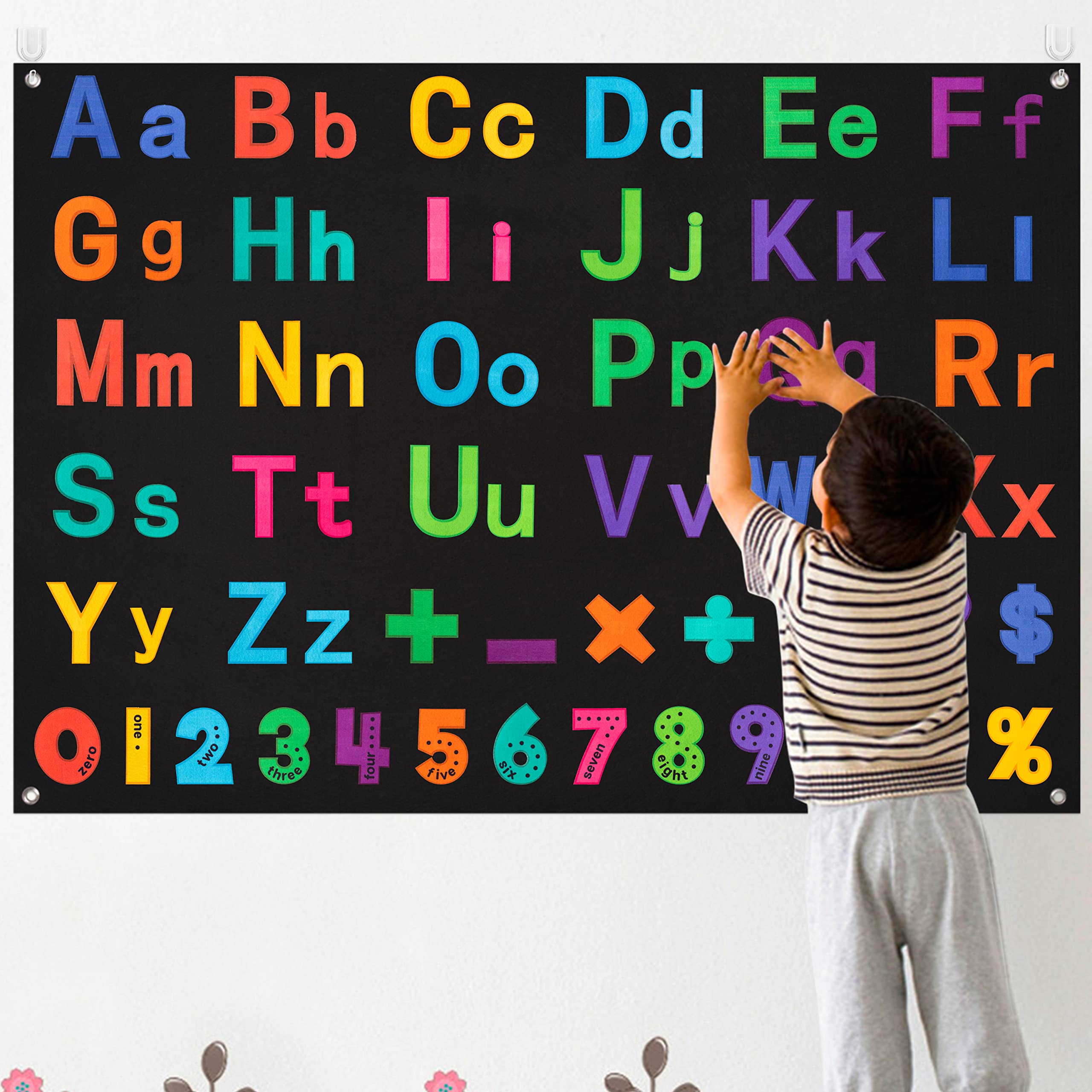 WATINC 151Pcs Alphabets Letters Numbers Felt Board Story Preschool Set Colorful ABC Letter Upper Lower Case Math Symbols Large Wall Storyboard Early Learning Play Kit for Toddlers Kids 41 x 30 Inch