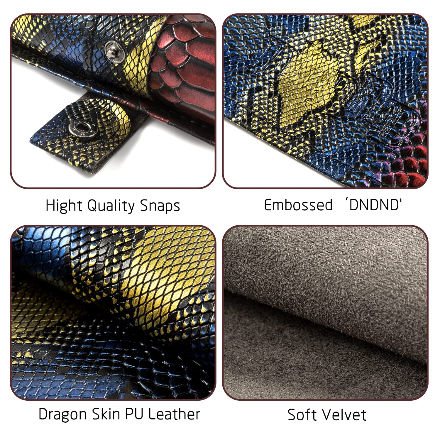 DNDND Dice Mat and Storage, 2 in 1 Dragon Scale Scroll PU Leather with Velvet for Table Games Dungeons and Dragons DND D&D (Dragon Scale)