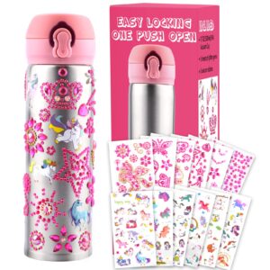 coosilion 17 oz insulated water bottle, diy-0718, pink, stainless steel, decorate your own water bottle for girls, 304 food grade, bpa free, leakproof, 17 fl oz, water bottle