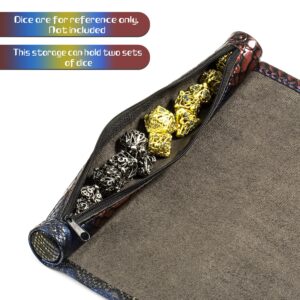 DNDND Dice Mat and Storage, 2 in 1 Dragon Scale Scroll PU Leather with Velvet for Table Games Dungeons and Dragons DND D&D (Dragon Scale)