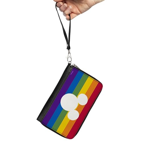 Buckle-Down PU Zip Around Wallet Rectangle Mickey Mouse Pride Ears Icon Rainbow Stripe Multi Color