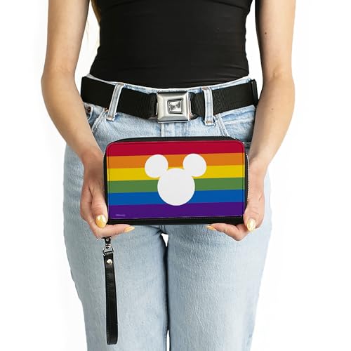 Buckle-Down PU Zip Around Wallet Rectangle Mickey Mouse Pride Ears Icon Rainbow Stripe Multi Color