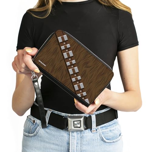 Buckle-Down Star Wars Wallet, Zip Around, Star Wars Chewbacca Character Body Close Up Brown, Vegan Leather