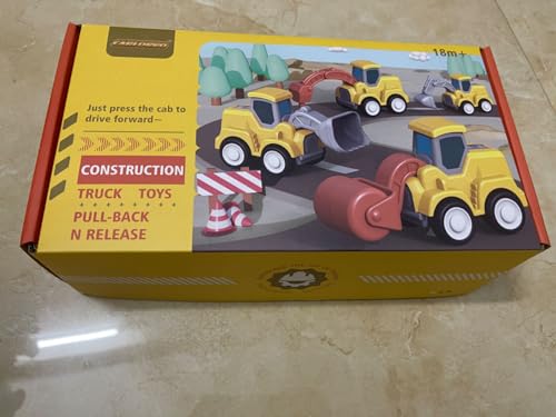 CARLORBO Toy Cars for Toddlers 1-3 - Pull Back Cars Toys, Press and Go Truck Toys for 18 Months to 2 3 4 5 Years Boys Girls Gift 4 PCS (Construction Vehicles)