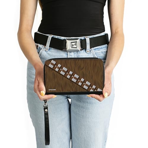 Buckle-Down Star Wars Wallet, Zip Around, Star Wars Chewbacca Character Body Close Up Brown, Vegan Leather