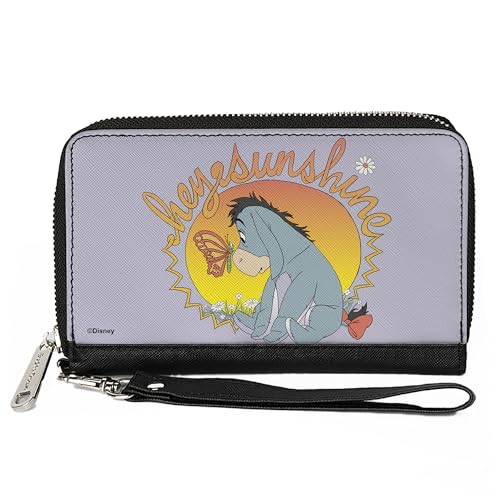 PU Zip Around Wallet Rectangle Winnie the Pooh Eeyore Hello Sunshine Butterfly Pose Gray