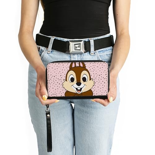 Buckle-Down PU Zip Around Wallet Rectangle Disney Chip n Dale Chip Smiling Pose Sprinkle Pink Black