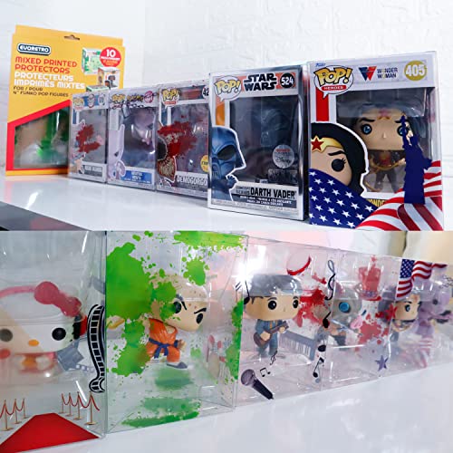 EVORETRO Pop Protector for Funko Pop 4 inch figures - 10 pack - Themed Decal Designed on Display Case such as Bullet Hole, US Flag, Vaulted, Music and more. Will Last for Years to Come