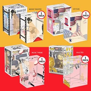 EVORETRO Pop Protector for Funko Pop 4 inch figures - 10 pack - Themed Decal Designed on Display Case such as Bullet Hole, US Flag, Vaulted, Music and more. Will Last for Years to Come