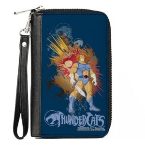 buckle-down pu zip around wallet rectangle thundercats classic series lion o pose and logos multi color