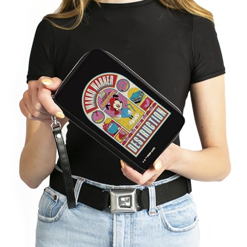 Animaniacs Wallet, Zip Around, Animaniacs Wakko Warner Appetite for Destruction Pose Black, Vegan Leather