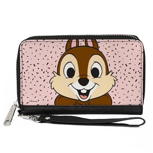 Buckle-Down PU Zip Around Wallet Rectangle Disney Chip n Dale Chip Smiling Pose Sprinkle Pink Black