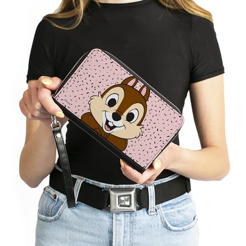 Buckle-Down PU Zip Around Wallet Rectangle Disney Chip n Dale Chip Smiling Pose Sprinkle Pink Black