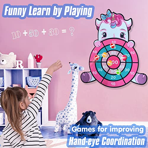 25" Kids Large Unicorn Dart Board with 16 Sticky Balls, Indoor Outdoor Multi-Player Sport Party Game, Cartoon Animal Dart Board Unicorn Toy Gift for Kids 3 4 5 6 7 8 9 10 Years Toddler Boys Girls