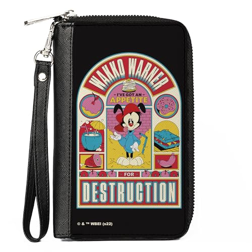 Animaniacs Wallet, Zip Around, Animaniacs Wakko Warner Appetite for Destruction Pose Black, Vegan Leather