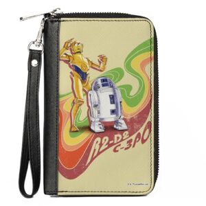 buckle-down pu zip around wallet rectangle star wars c3po and r2d2 wave pose tan multi color