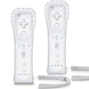 tianhoo wii controller 2 pack, wii remote controller, with silicone case and wrist strap, remote controller for wii/wii u, white