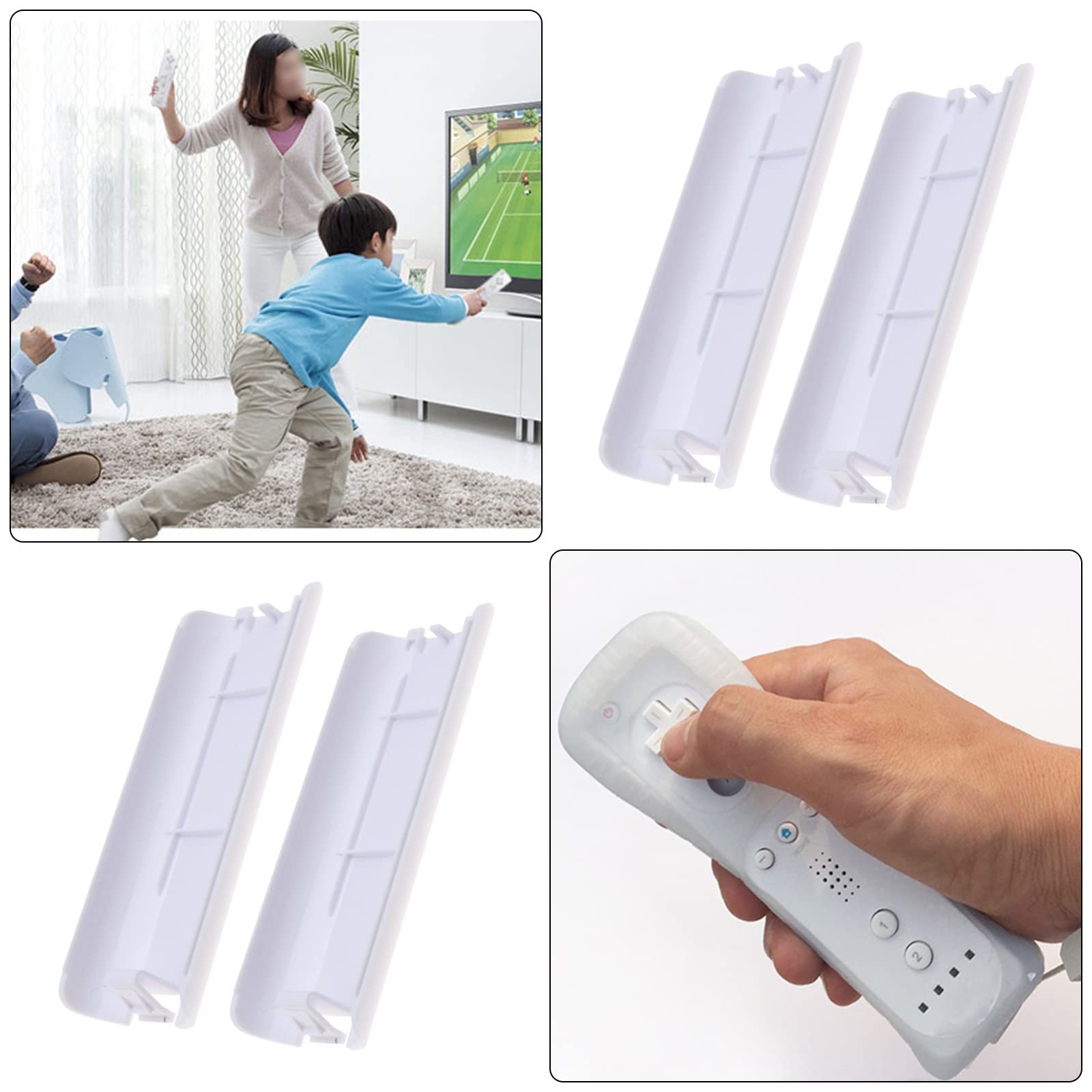 Create idea 4PCS Battery Back Door Cover Shell Compatible with Nintendo Wii Remote Controller Replacement Plastic Battery Lid White