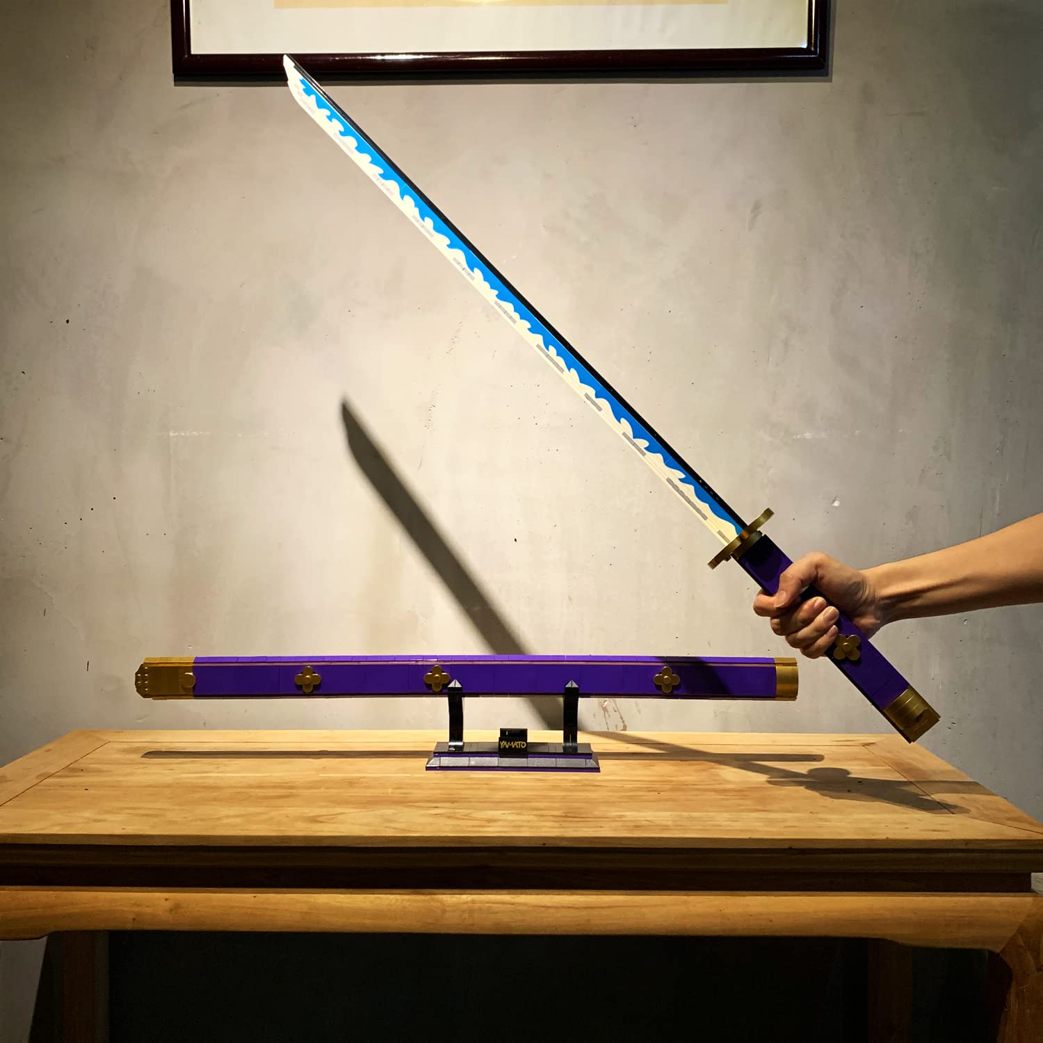 CHUANGPIN Zoro Anime Swords Building Set Compatible with Lego,Roronoa Zoro Yamato Sword with Scabbard and Bracket,Handmade Purple Yama Enma Katana Toy Building Set for Adults