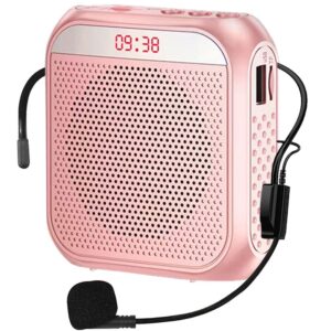 portable voice amplifier for teachers, 2200mah rechargeable personal amplifier mic pa system headset microphone with speaker for teachers, training, meeting, tour guide, yoga, classroom (rose)