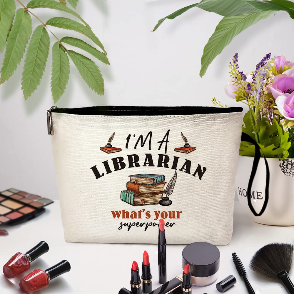 ZHANTUONE I'm a Librarian What’s Your Superpower，Tote Bag Gift For Librarian，Teacher Nerd Gifts，Funny Librarian Gifts，Librarian Retirement Gifts，Book Lover Gift，Gifts for Women men Reader Writers