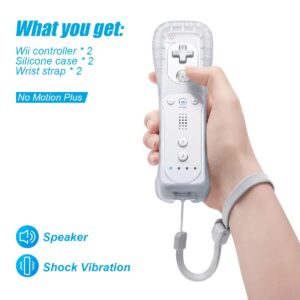 TIANHOO Wii Controller 2 Pack, Wii Remote Controller, with Silicone Case and Wrist Strap, Remote Controller for Wii/Wii U, White